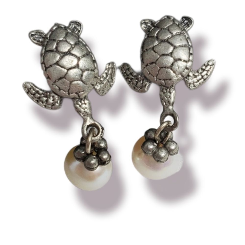 SEA TURTLE silver earrings‎ pearl silver novelty sea ocean